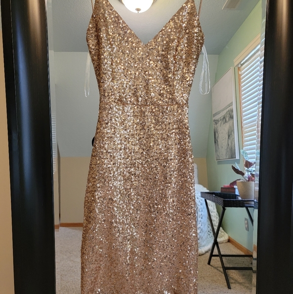 Gold Sequined Night Out Dress- Small - Picture 4 of 7